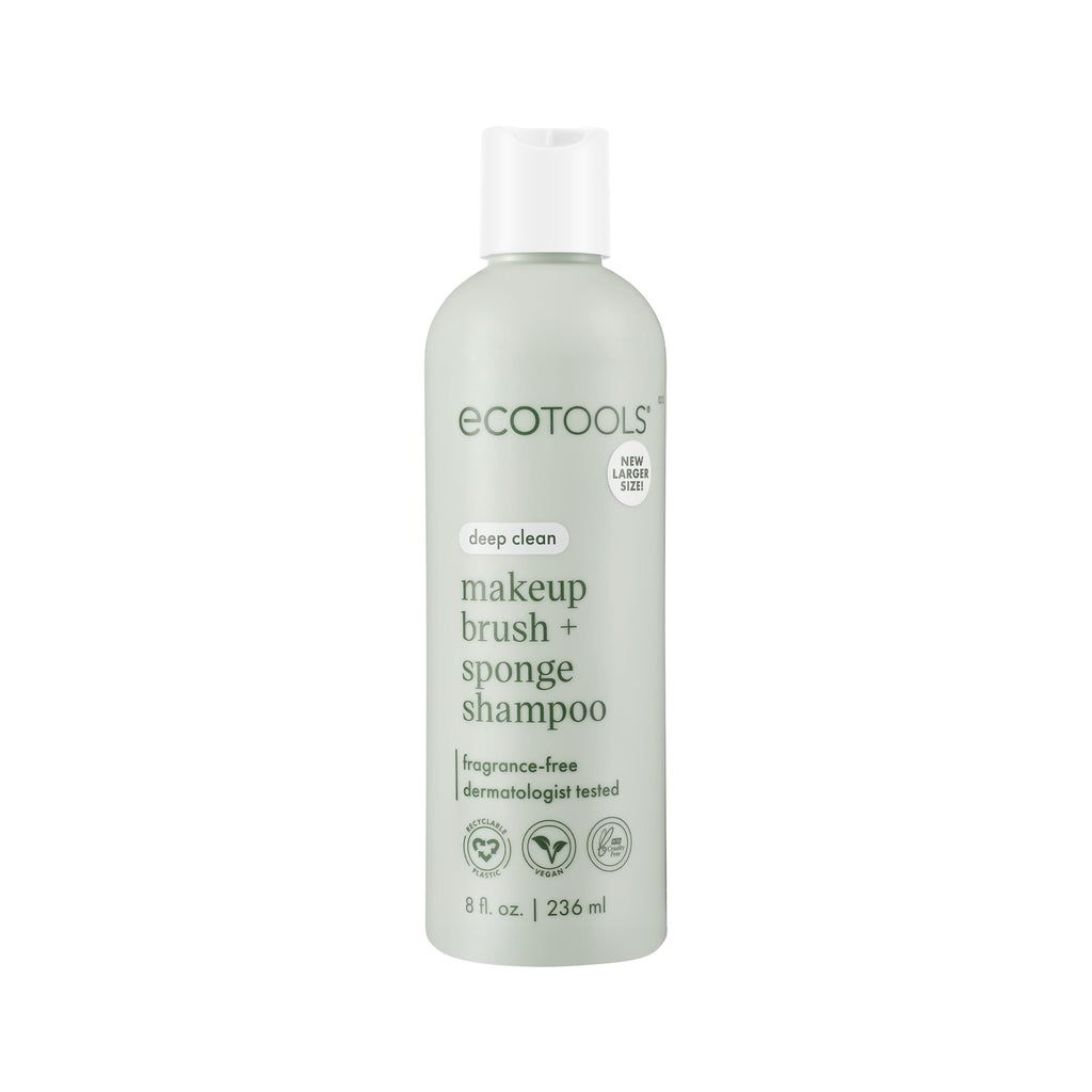 EcoTools Makeup Brush Cleanser + Sponge Shampoo, Fragrance-Free, 8 Fl Oz | Cleaner brushes and sponges, makeup brush soap for daily washing, beauty blender cleaner, plant based, sulfate free