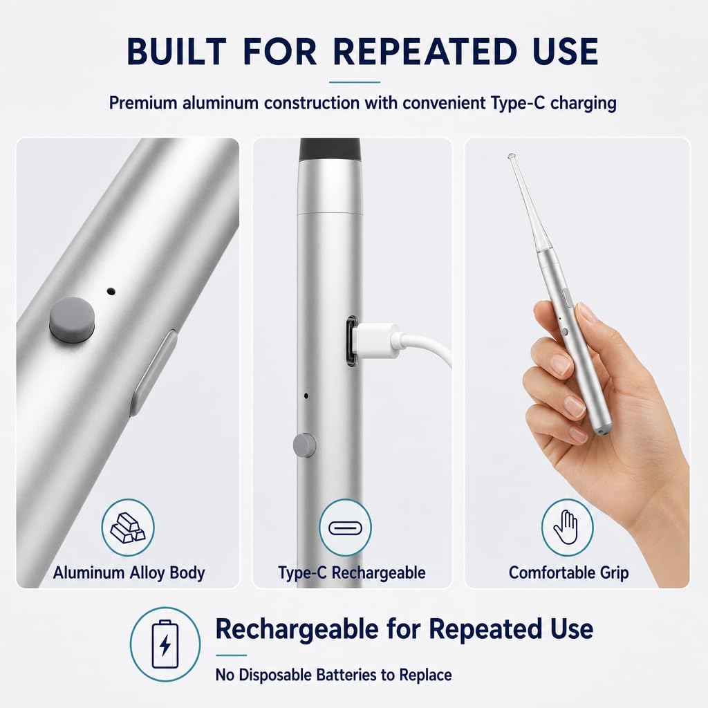 Easy Tonsil Stone Remover- Electronic Tonsil Stone Removal Kit with Aluminum Alloy Body, Built-in LED Light & Flexible Probe - Painless Tonsillolith Remover Tool for Bad Breath - Rechargeable