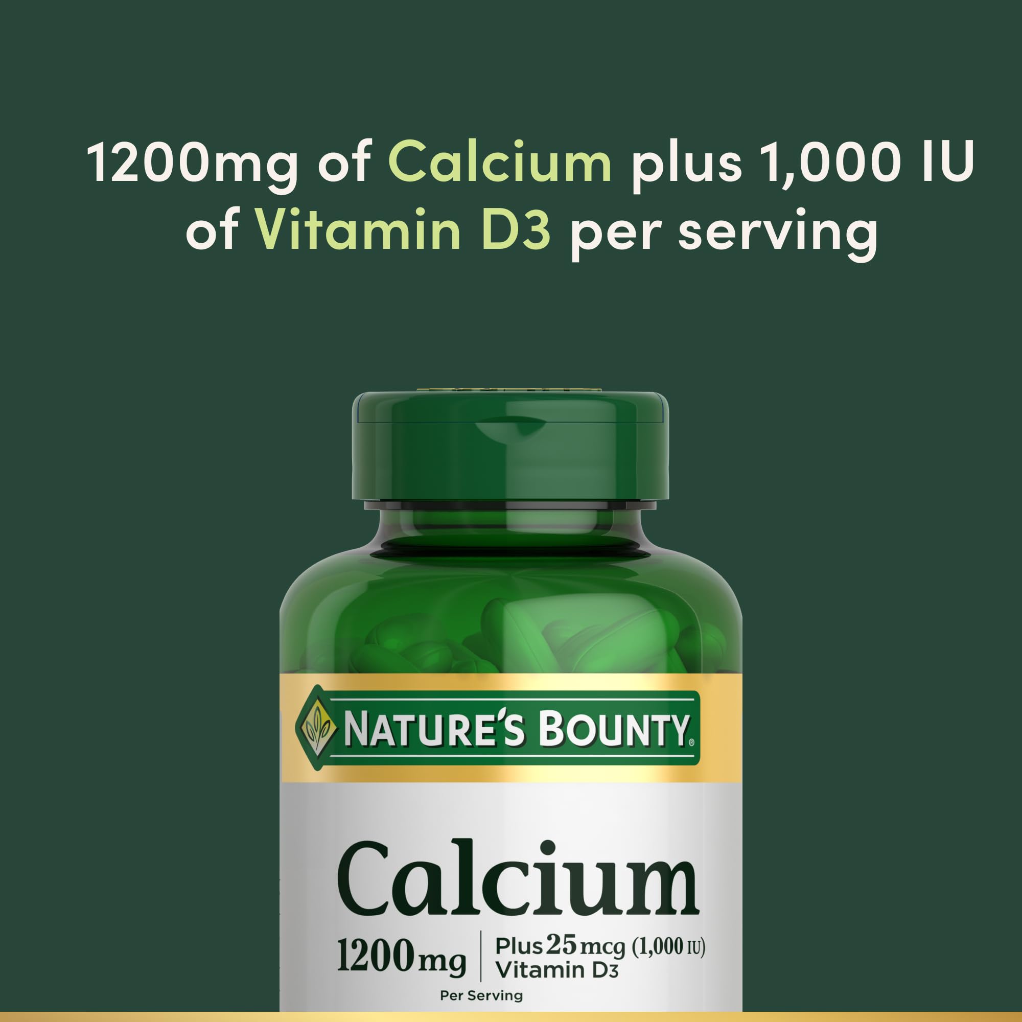 Nature's Bounty Calcium 1200mg with 1000 IU Vitamin D3, 120 Count | Bone Health & Immune Support Softgels, Calcium and Vitamin D Supplement, Gluten Free, 2 Softgels per Day
