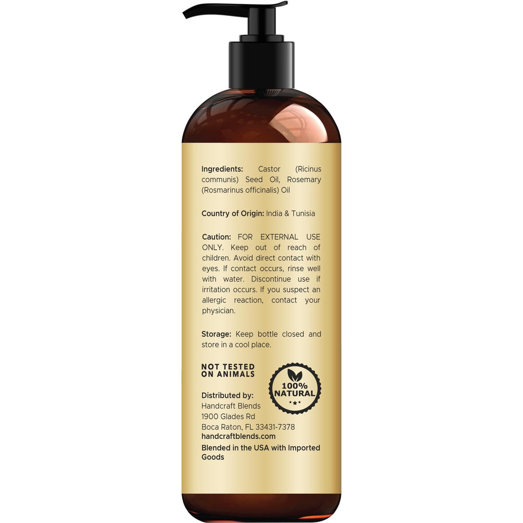 Buy now Handcraft Blends Castor Oil with Rosemary Oil 8 Fl Oz | 100% Pure and Natural | Premium Grade Carrier Oil | Hair, Eyelashes and Eyebrows | Hair and Body at indiglob india