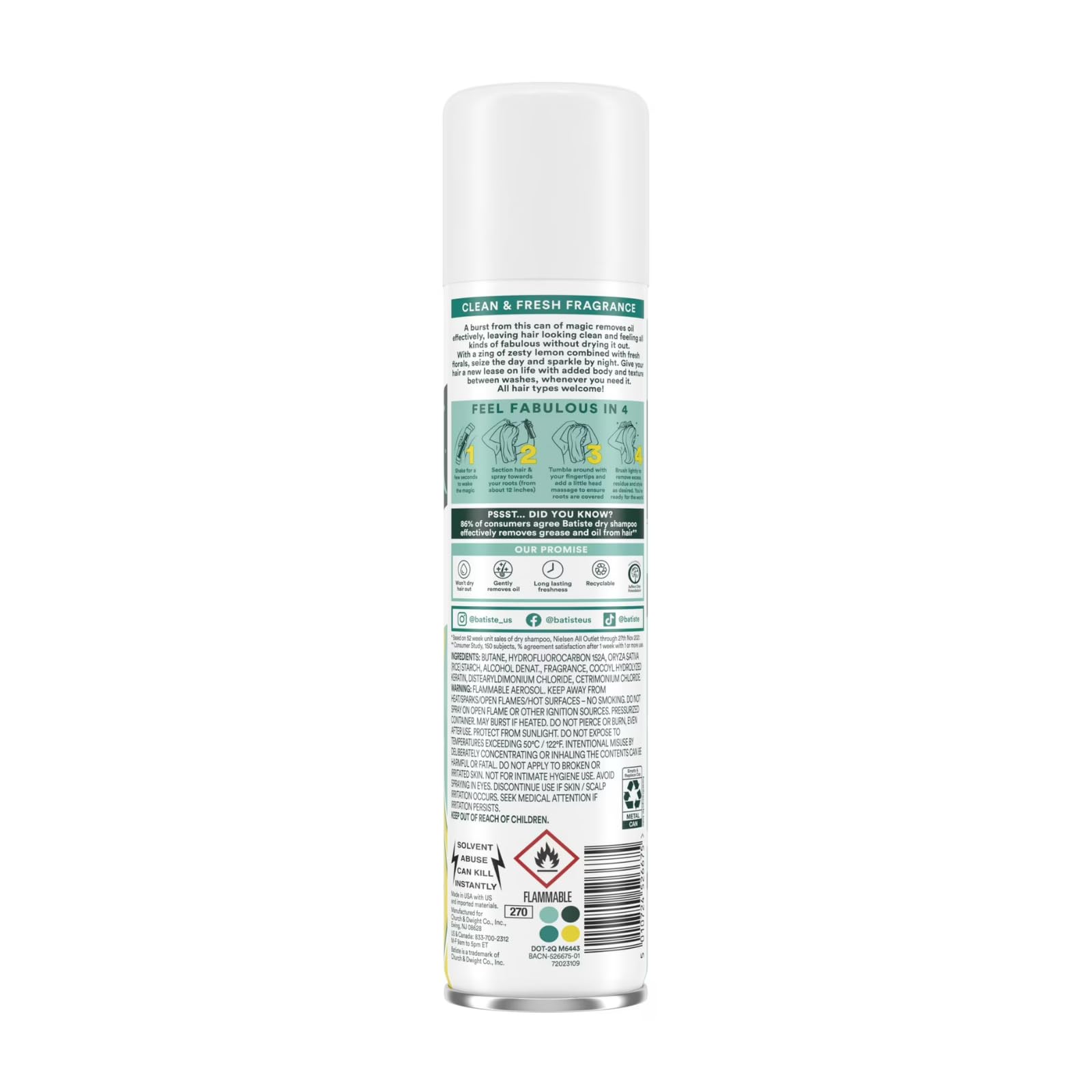Batiste Original Dry Shampoo, Absorbs Oil & Grease, Classic Clean Scent, 3.81 oz. (Pack of 2)