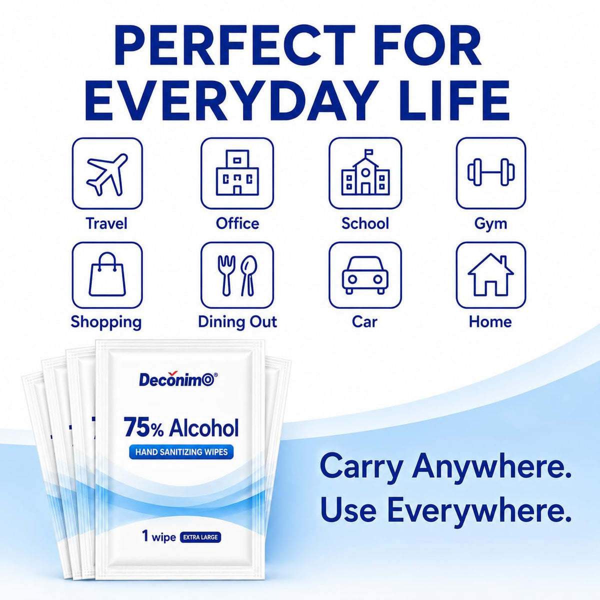 Extra Large 75% Alcohol Wipes, 100 Individually Wrapped 6 x 8 Inch Sanitizing Wipes