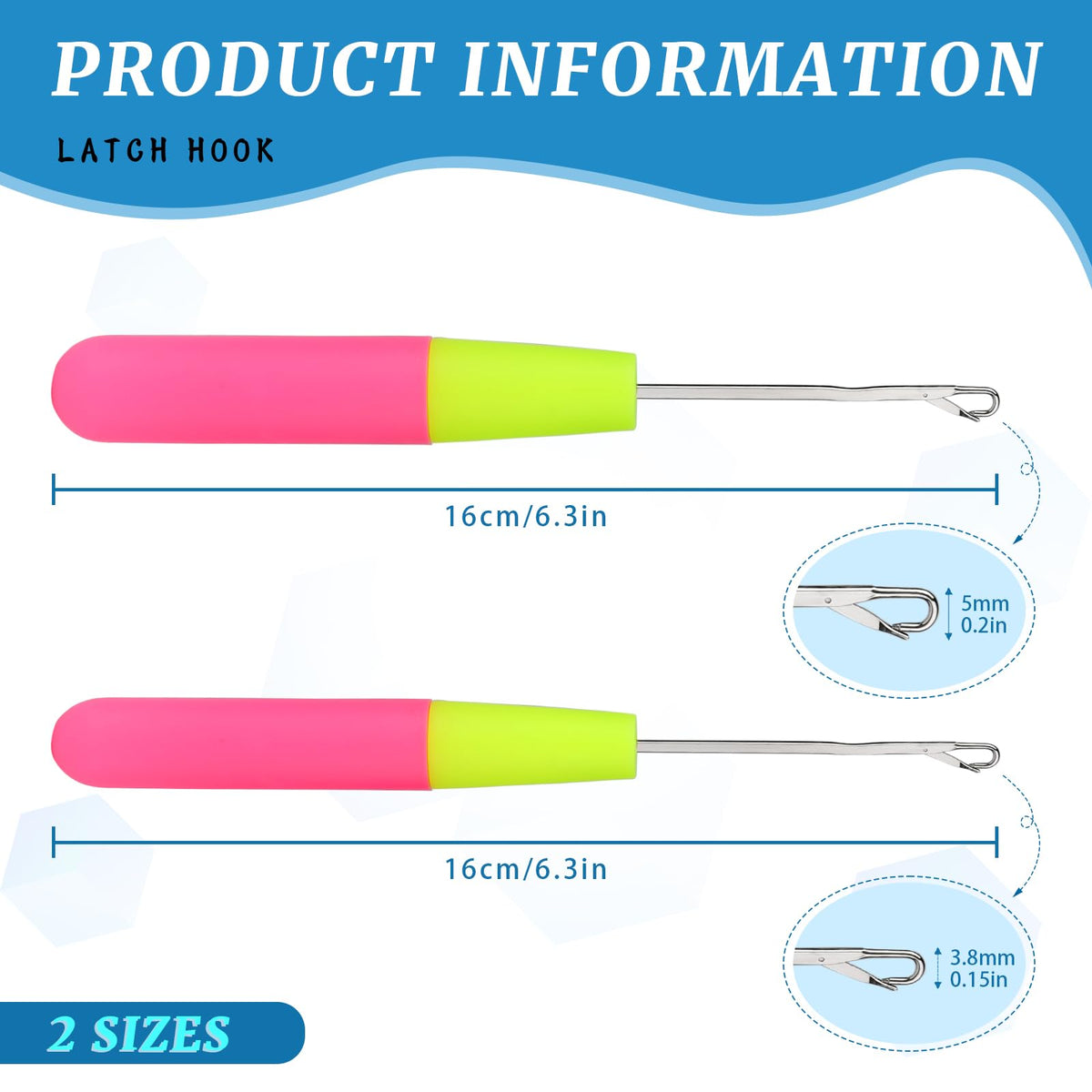 2 Pcs Latch Hook Latch Hook Tool 0.2in, 0.15in Crochet Needles for Hair