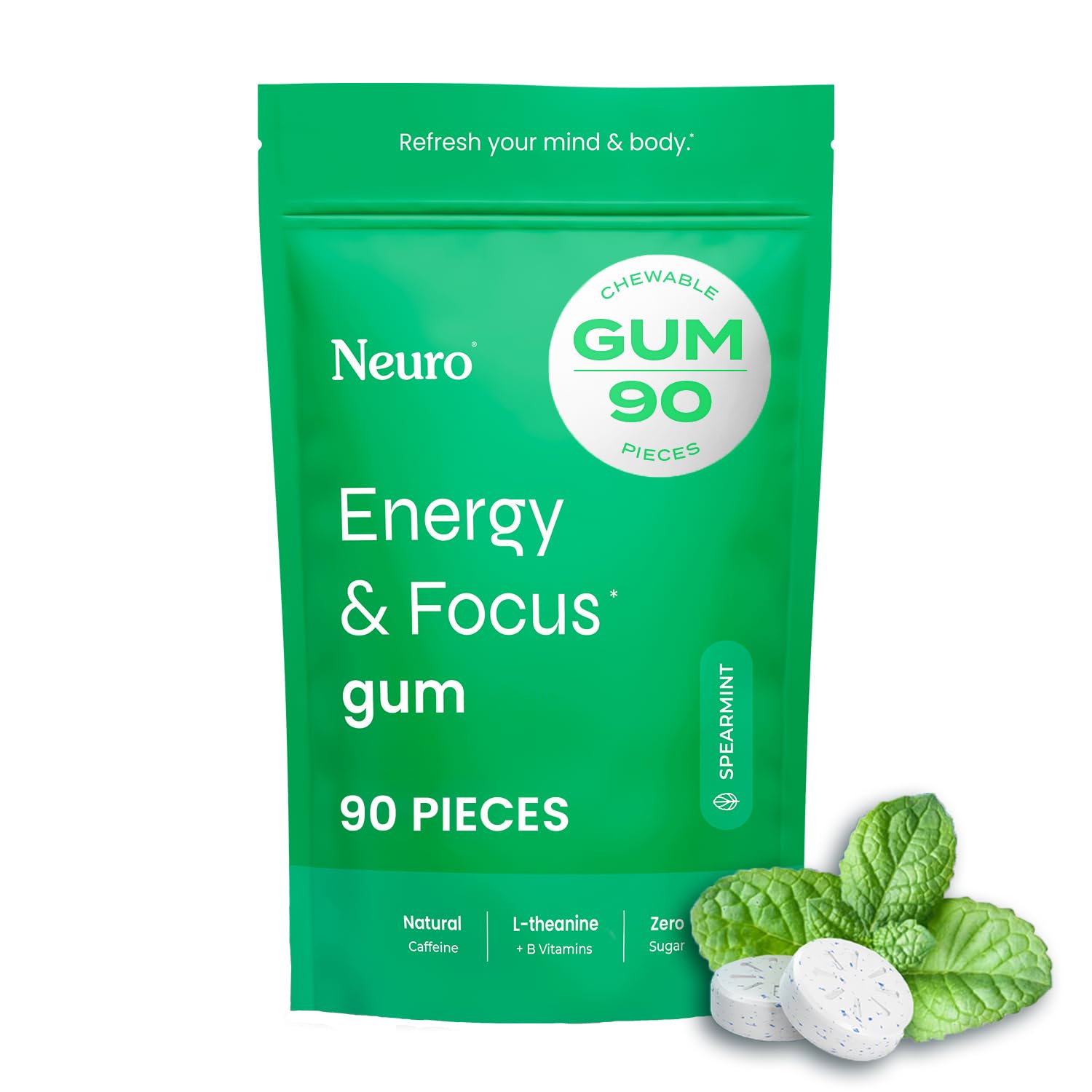 Buy now Neuro Energy & Focus Gum - 40mg Natural Caffeine Gum & Nootropic Energy Supplement with L-Theanine & B Vitamins - Sugar Free, Vegan - Peppermint, 90ct at indiglob india