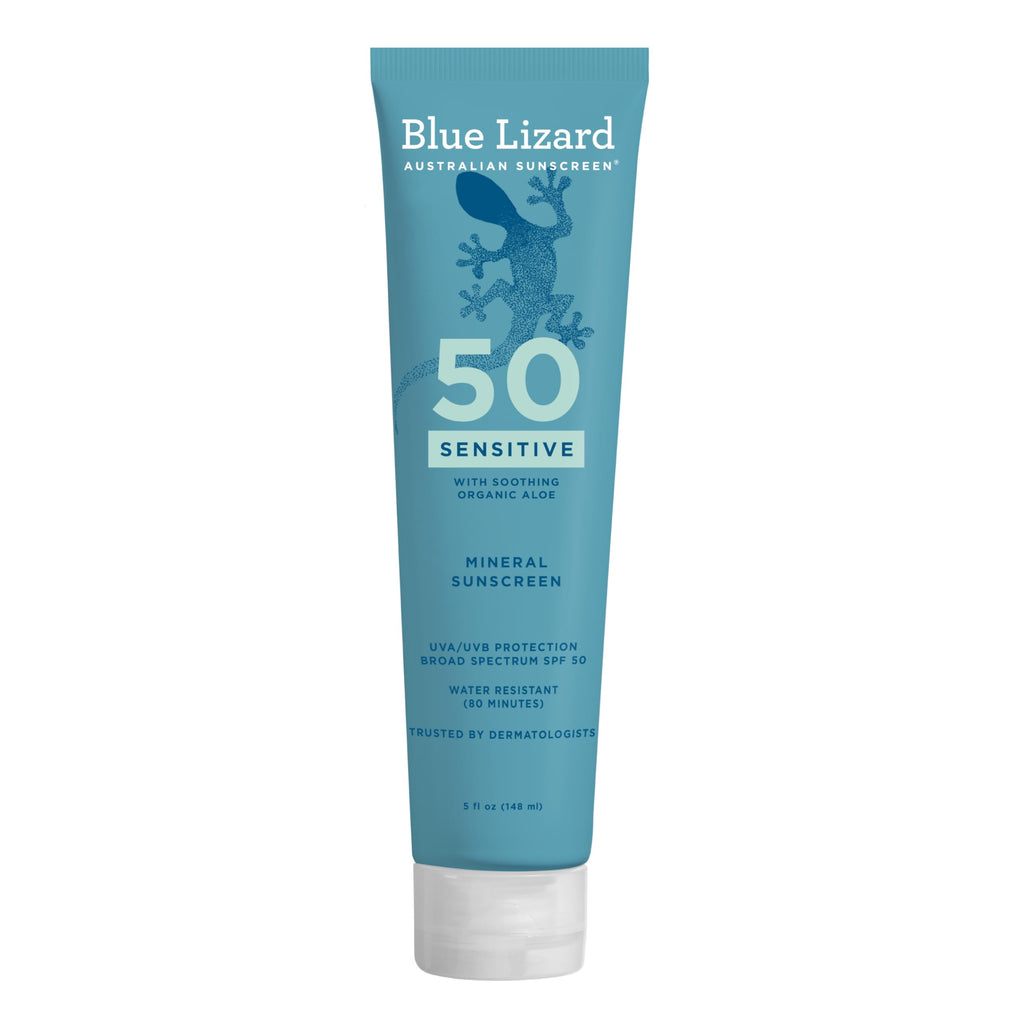 Buy now Blue Lizard Sensitive Mineral SPF 50 Sunscreen Lotion, 100% Mineral Sunscreen, UVA/UVB Protection, Infused with organic Aloe Vera, Soothes and Hydrates, 5 fl oz | with Zinc Oxide, 50+, Water Resistant, UVAUVB Protection, Sensitve at indiglob india