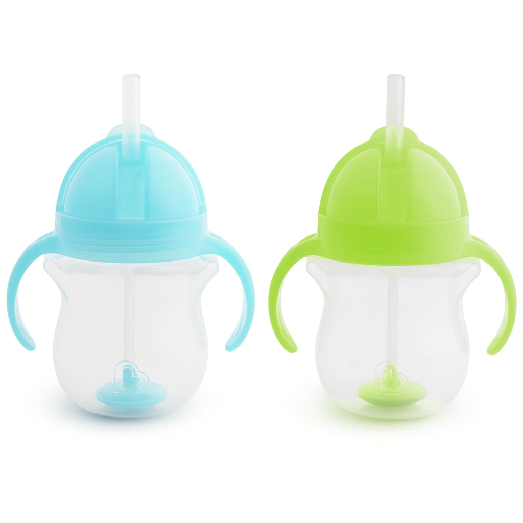 Buy now Munchkin Any Angle Sippy Cup for Toddlers, Spill Proof Weighted Straw Cup with Transition Handles for Babies 6 Months and Up, 7 Ounce, Blue at indiglob india