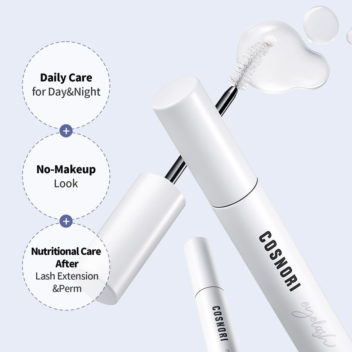 COSNORI Long Active Eyelash Serum - Korean Eyelash Boost Serum - Eyebrow Growth Enhancer for Longer and Thicker - Vegan Prostaglandin Free & Non Irritating - Peptides, Hyaluronic Acid, 0.3 fl.oz.