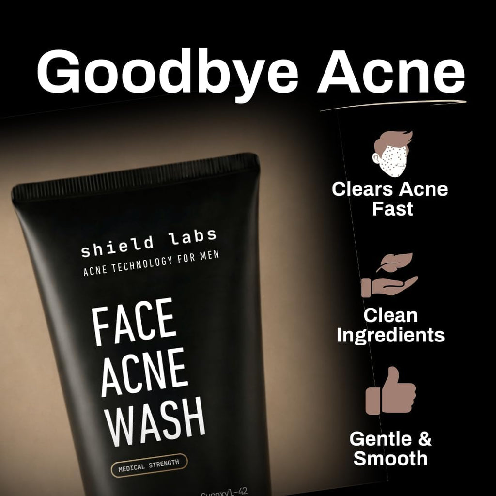Shield Face Acne Wash for Men and Boys, Curoxyl-42 Face Wash to Clear, Treat, and Prevent Acne, Gentle formula with Niacinamide, Hyaluronic Acid, and Ceramides, Unscented, 5.1 oz, Pack of 1