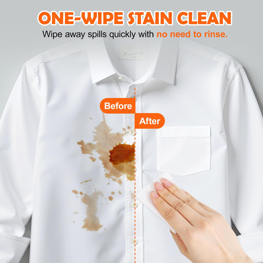 48CT Stain Remover Wipes,Portable Travel-Size Laundry Wipes for Clothes