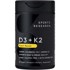 Sports Research® Vegan Vitamin D3 + K2 w/Coconut Oil, 60 Count Plantgels™ | Plant-Based Vitamin D 10,000iu/250mcg & Soy-Free Vitamin K 100mcg for Bone & Immune Support - Vegan Certified · Non-GMO