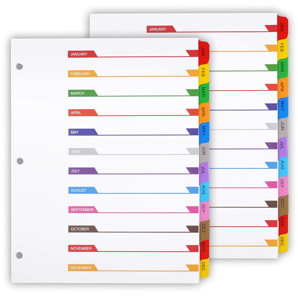 Monthly Binder Dividers for 3 Ring Binder, Jan-Dec Dividers for Binder