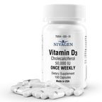 Nivagen Vitamin D3 50,000 IU (1250 mcg) | Once Weekly Dose | 100 Capsules (100 Weeks, Approx. 2 Years Supply) | Easy to Swallow | Bone, Muscle & Immune Support | Non-GMO, Gluten Free | Made in USA