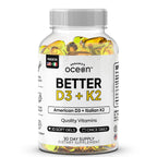 Organics Ocean Better D3 + K2-100% Organic VIT D3 and K2 Supplements with Maximum Bioavailability - Supports Bone Density, Calcium Balance, Immunity & Mood - 3-Pack, 90-Day Supply