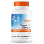 Doctors Best Vegan Vitamin D3 2500 IU Veg Caps - Vegan Vitamin D Supplement for Men & Women, Helps Support Calcium Absorption, Heart Health & Immune Support, 62.5 mcg per Serving - 60 Veggie Capsules