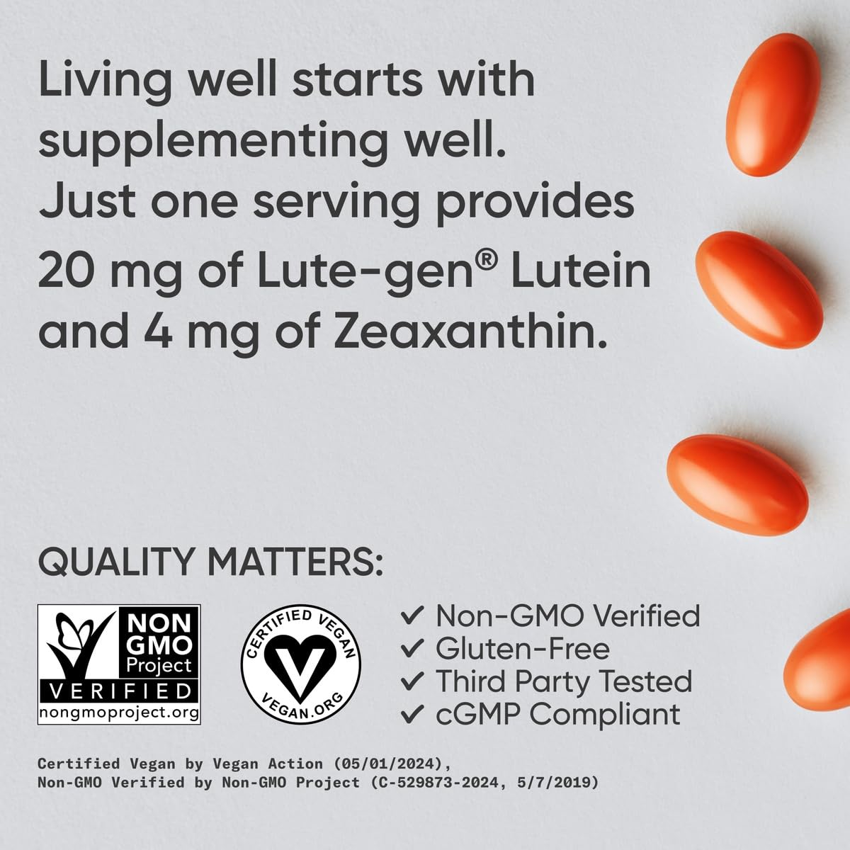 Sports Research® Lutein + Zeaxanthin w/Organic Coconut Oil, 30 Plantgels™ | Vegan Lutein w/ Lute-Gen® Eye Health Supplement | Plant-Based, Vegan Certified, Non-GMO Verified - 30 Servings
