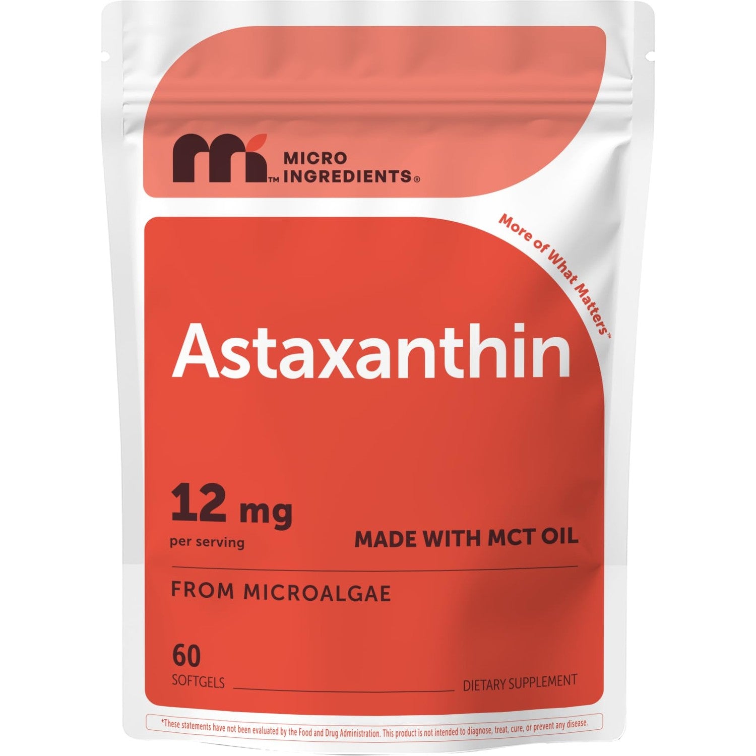 Micro Ingredients Astaxanthin 12mg Per Serving with MCT Oil, 45 Softgels | Natural Microalgae Sourced Astaxanthin Supplement. Easy-to-Swallow Softgels. Non-GMO, Gluten Free, Soy Free.
