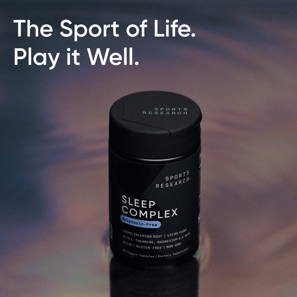 Sports Research® Sleep Complex (Melatonin-Free), 60 Veggie Capsules | Natural Sleep Aid with Valerian Root, GABA, L-Theanine, Magnesium & 5-HTP - Non-GMO Verified & Gluten Free