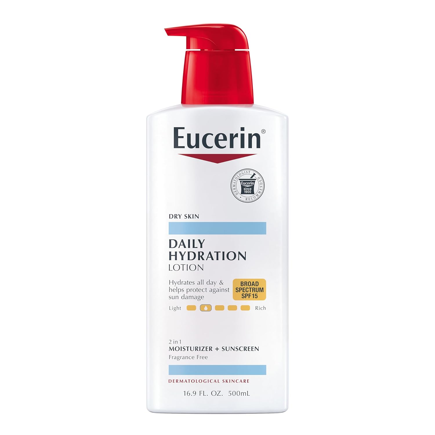 Buy now Eucerin Daily Hydration Lotion with SPF 15 - Broad Spectrum Body Lotion for Dry Skin - 16.9 fl. Oz. Pump Bottle (Pack of 3) at indiglob india