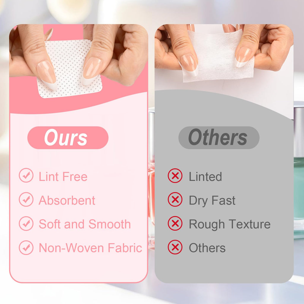 1080PCS Lint Free Nail Wipes with Pump Dispenser | Gel Nail Polish Remover Pads Soft Non-Woven Nail Wipes for Nail Polish Remove and Acrylic Nail Supplies