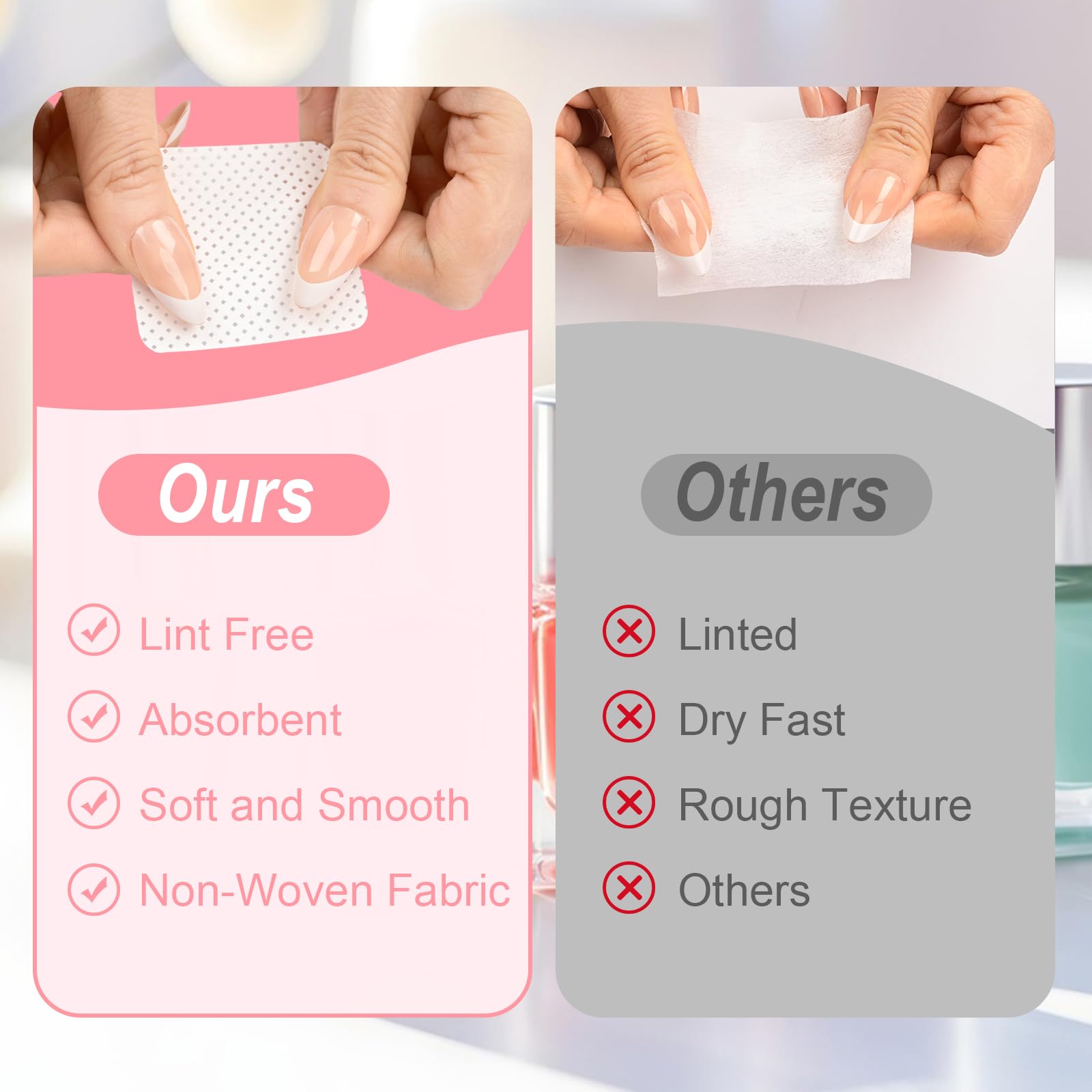 1080PCS Lint Free Nail Wipes with Pump Dispenser | Gel Nail Polish Remover Pads Soft Non-Woven Nail Wipes for Nail Polish Remove and Acrylic Nail Supplies