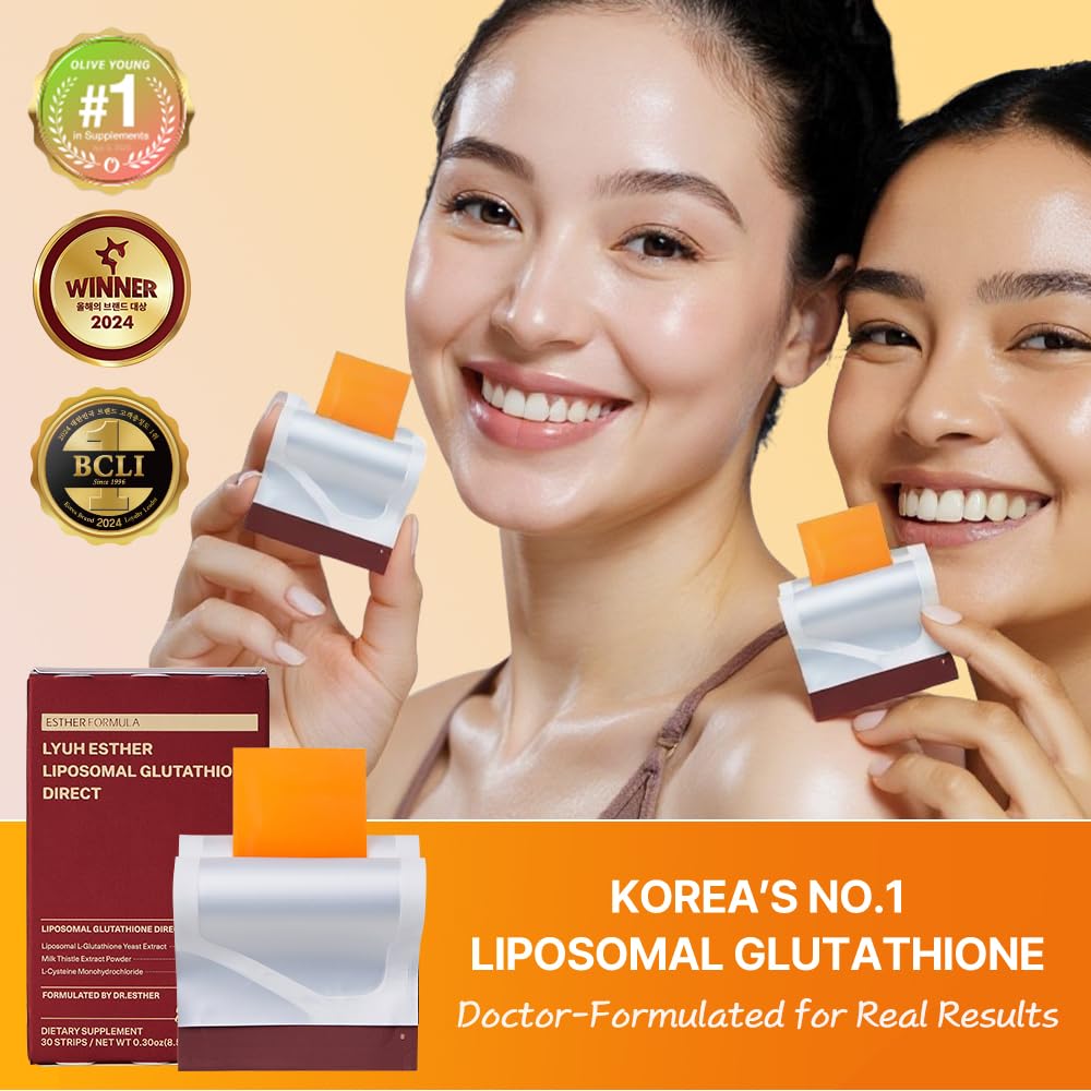ESTHER FORMULA Liposomal Glutathione Strips (30 ct) - Glutathione Direct | Liposomal Glutathione Supplement with 90% Pure L-Glutathione for Antioxidant & Skin Glow Support, Fast-Absorbing Oral Strips