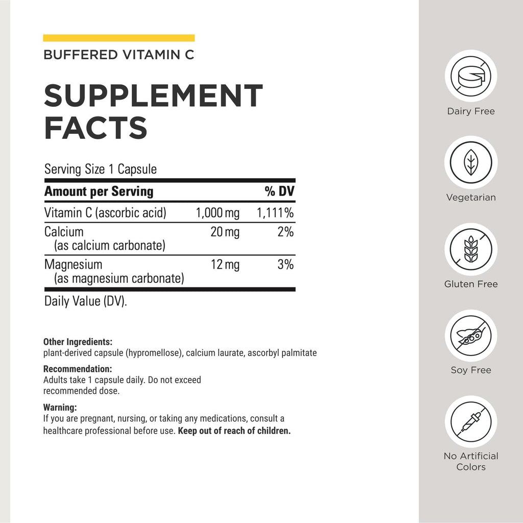 Integrative Therapeutics Buffered Vitamin C 1,000 mg - Easy, Daily Immune Support with Magnesium & Calcium* - Antioxidant Support for Healthy Skin & Connective Tissues* - 60 Vegan Capsules, 1