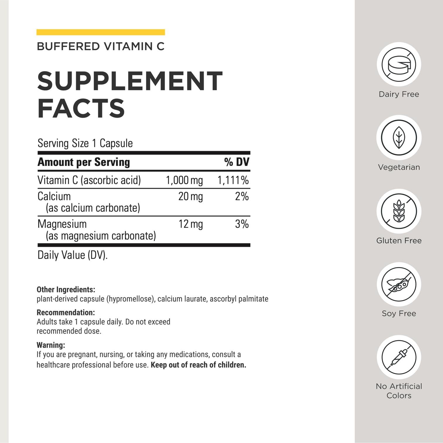 Integrative Therapeutics Buffered Vitamin C 1,000 mg - Easy, Daily Immune Support with Magnesium & Calcium* - Antioxidant Support for Healthy Skin & Connective Tissues* - 60 Vegan Capsules, 1