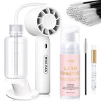 EMEDA Lash Shampoo Kit 2.02 Fl.oz Lash Cleaning Kit with Fan (Pink) | Dryer/Brush/Rinse Bottle, Oil-free Cleanser Wash for Extensions & Clusters & Natural Eyelashes, Cleaner for Eyelash Care