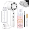 EMEDA Lash Shampoo Kit 2.02 Fl.oz Lash Cleaning Kit with Fan (Pink) | Dryer/Brush/Rinse Bottle, Oil-free Cleanser Wash for Extensions & Clusters & Natural Eyelashes, Cleaner for Eyelash Care