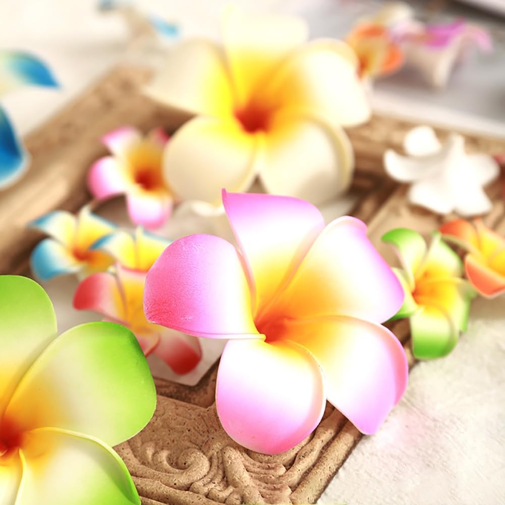 10Pcs Multicolor Hawaii Plumeria Flower Clips Hawaiian Flowers Hair Barrettes Beach Party Hair Clips Artificial Tropical Flower Hairpins for Wedding Hair Accessories (7cm)