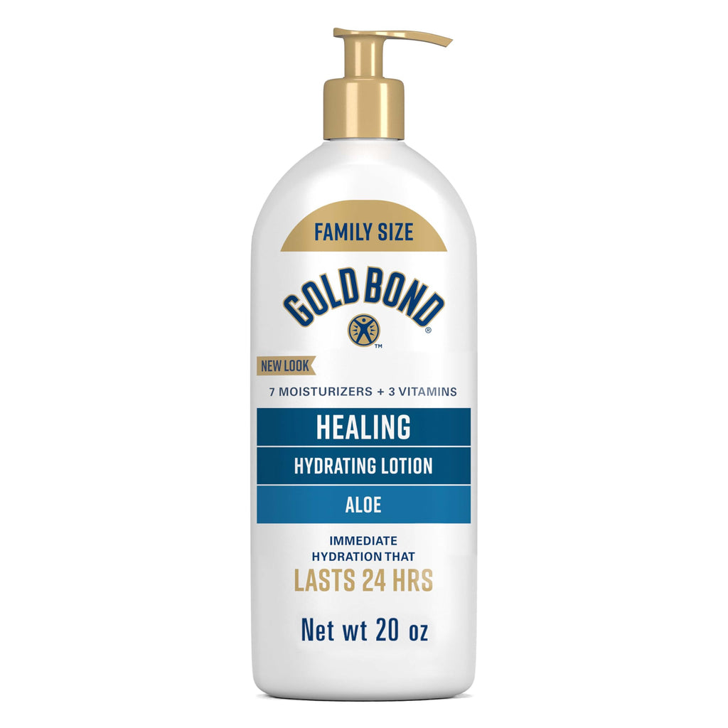 Gold Bond Healing Hydrating Body Lotion with Aloe, Moisturizer for Dry to Extra Dry Skin, 24-HR Hydration to Soothe & Comfort, Non-Greasy, Dermatologist-Tested, Light Scent, 24 Oz Family Size Pump