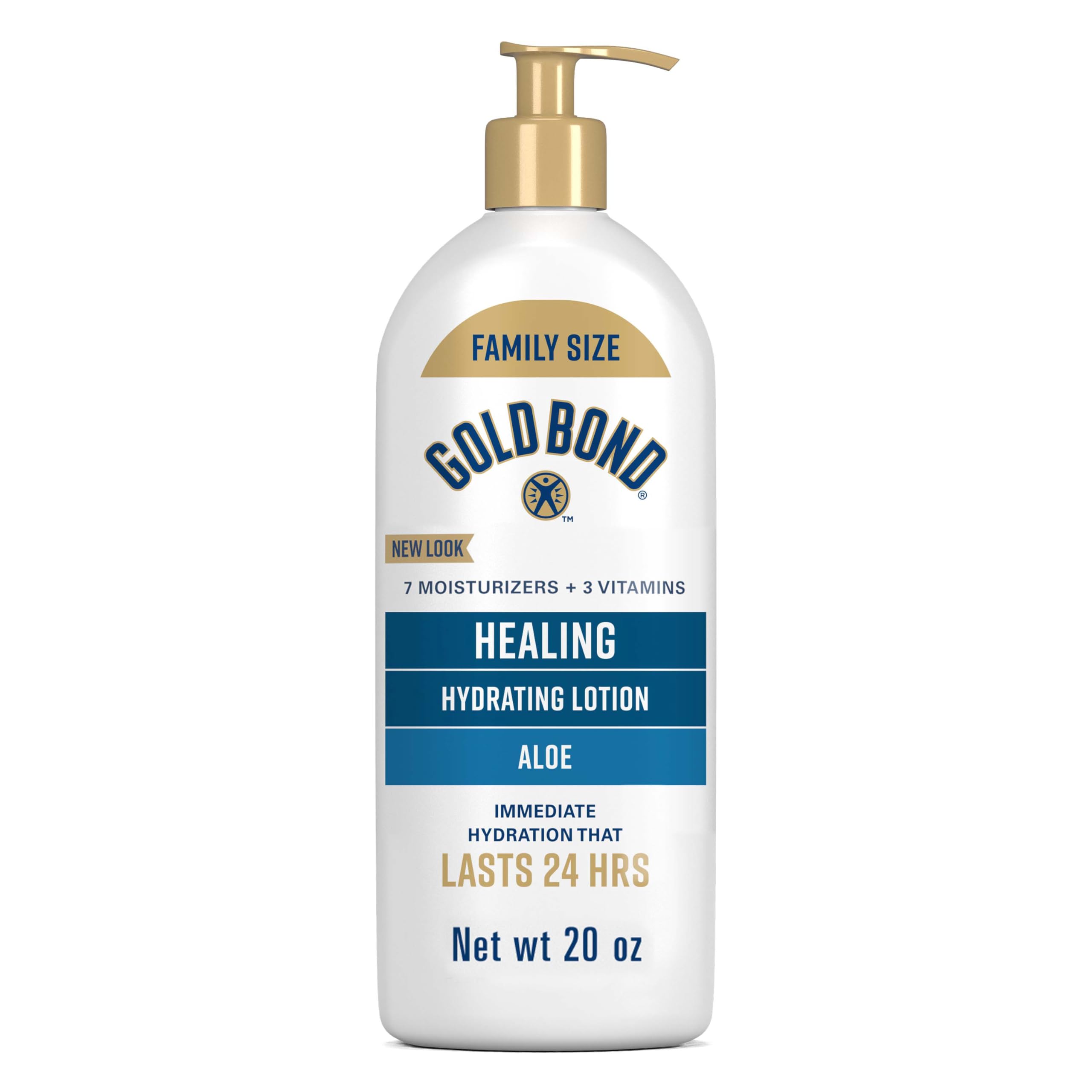 Gold Bond Healing Hydrating Body Lotion with Aloe, Moisturizer for Dry to Extra Dry Skin, 24-HR Hydration to Soothe & Comfort, Non-Greasy, Dermatologist-Tested, Light Scent, 24 Oz Family Size Pump
