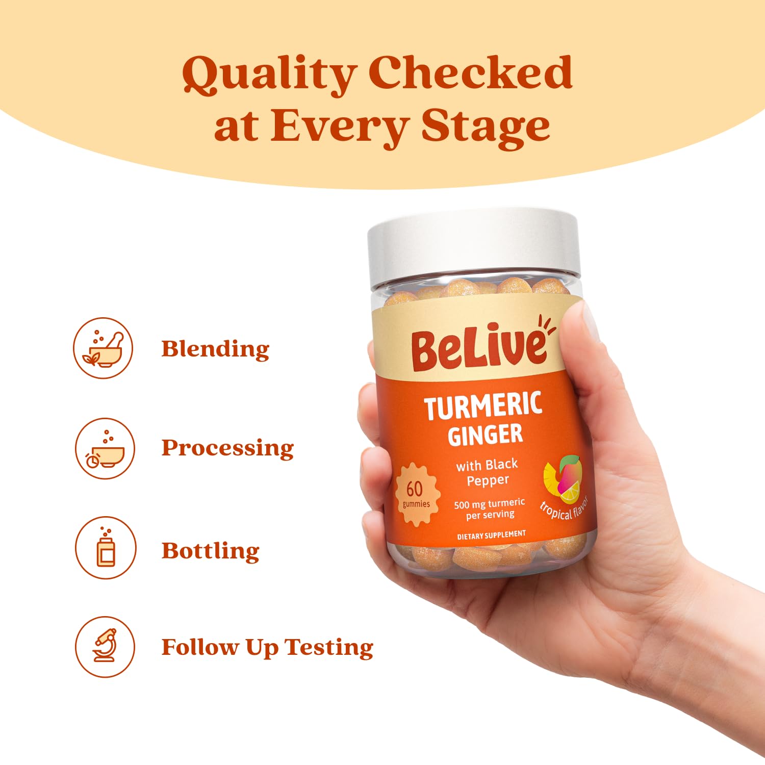 BeLive Turmeric and Ginger Gummies for Joint and Mobility Support 120 Count | 500mg Turmeric Curcumin Supplement with Black Pepper for Enhanced Absorption, Immune & Antioxidant Support, Tropical Flavor