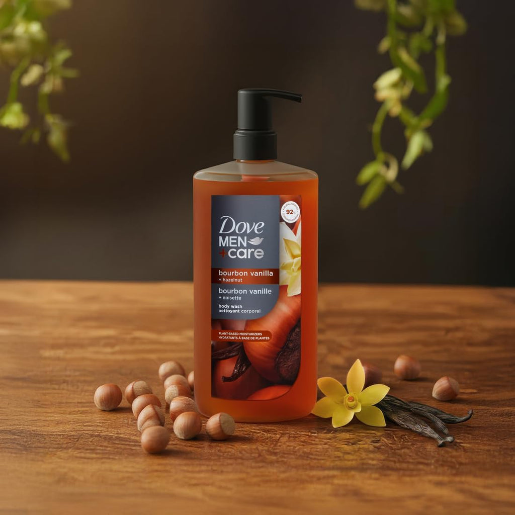 DOVE MEN Moisturizing Body Wash for Men, Bourbon Vanilla + Hazelnut, 26oz
