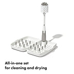 OXO Tot Travel Size Baby Bottle Drying Rack & Bottle Brush, Portable, Gray