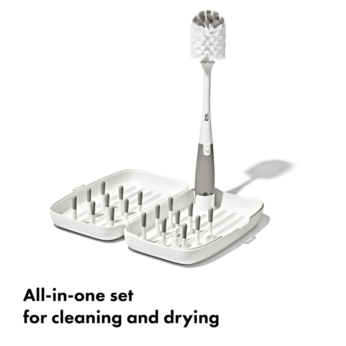 OXO Tot Travel Size Baby Bottle Drying Rack & Bottle Brush, Portable, Gray