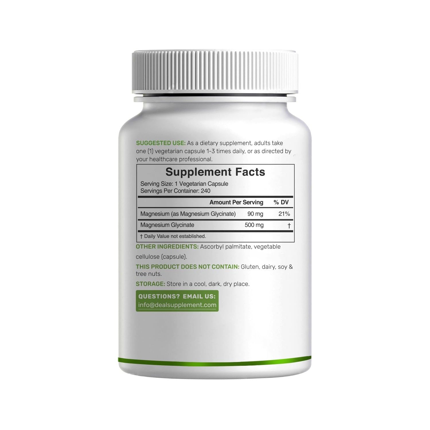 Deal Supplement Magnesium Glycinate 500mg Per Serving, 240 Veggie Capsules | 100% Chelated Magnesium Glycinate, Essential Mineral Supplement for Women & Men. Non-GMO, Gluten Free.