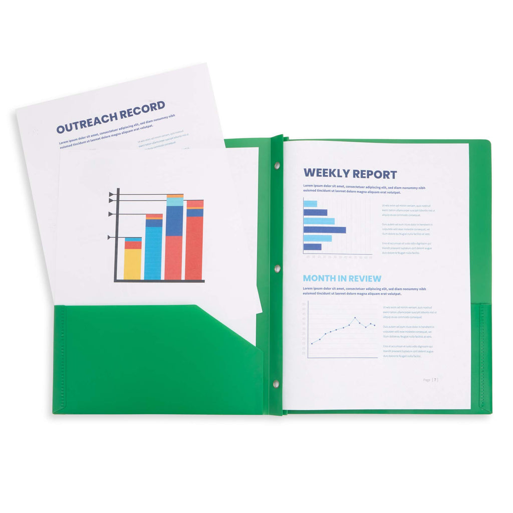 Blue Summit Supplies 6 Plastic 2 Pocket Folders with Prongs, Assorted