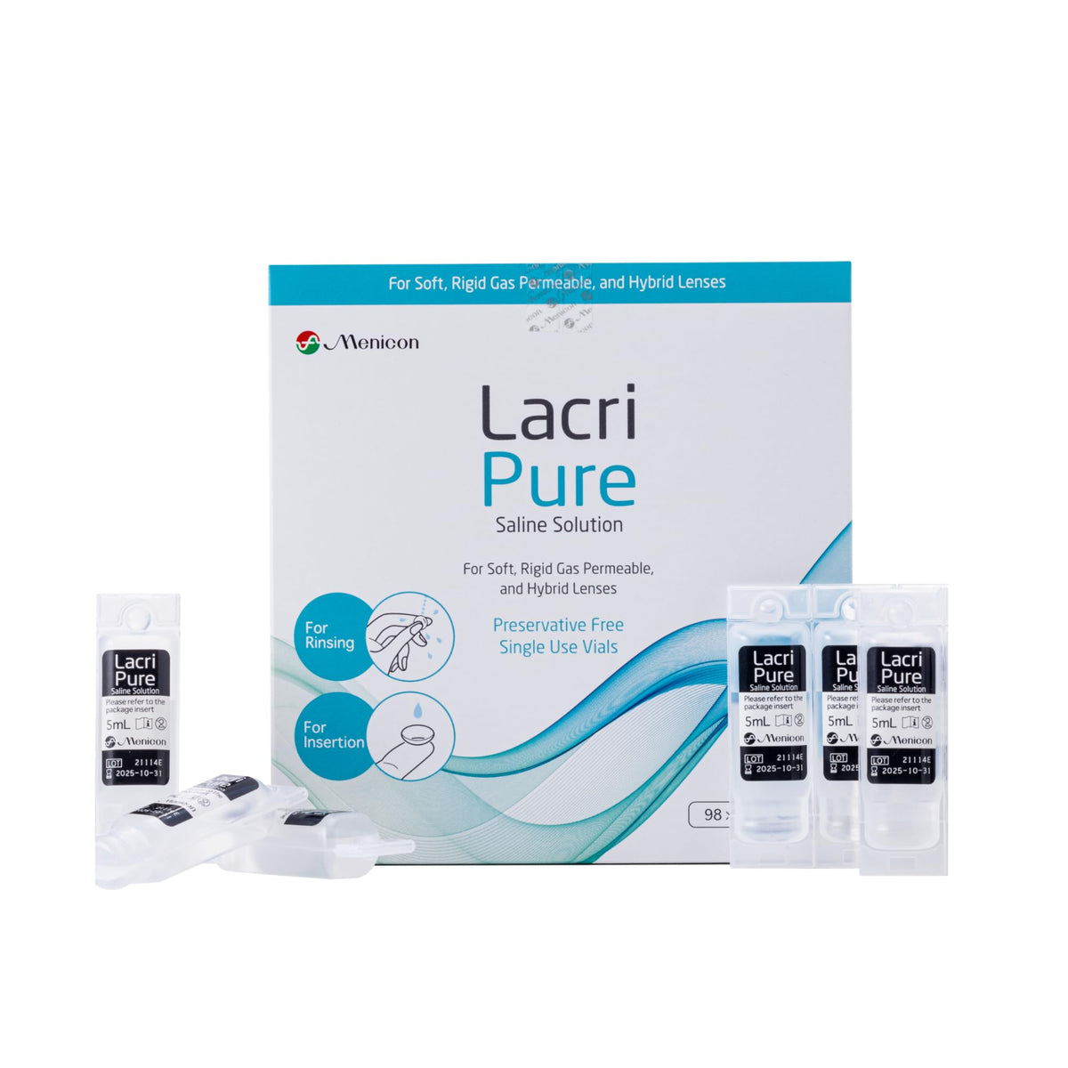 Menicon LacriPure Saline Contact Lens Solution 5ml 98 vials 3 Months Supply