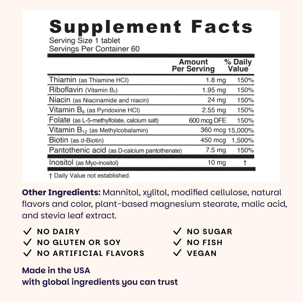 EZ Melts Dissolvable B-Complex - Vitamin B Complex - Provides Energy Metabolism & Heart Health Support - with Methylated B12 & Folate - Non-GMO & Vegan - Strawberry Swirl - 60 Tablets (60 Servings)