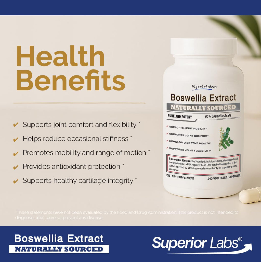 Superior Labs Boswellia Serrata 500mg, 65% Acids, Joint Comfort, 240 Caps