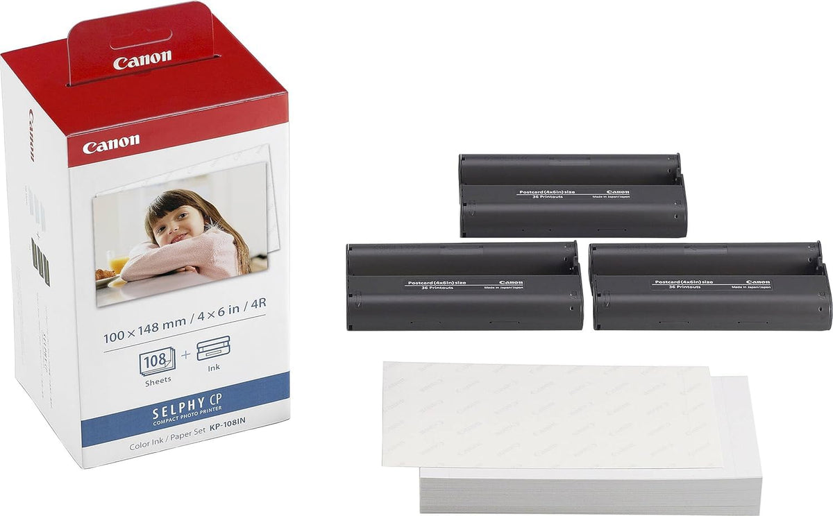Canon Selphy CP1500 Photo Printer Bundle (Black) with KP-108 Paper (108 Sheets) 3 Color Ink Cartridges & Tudak Cleaning Cloth – Wireless Compact Dye-Sub Printer Kit
