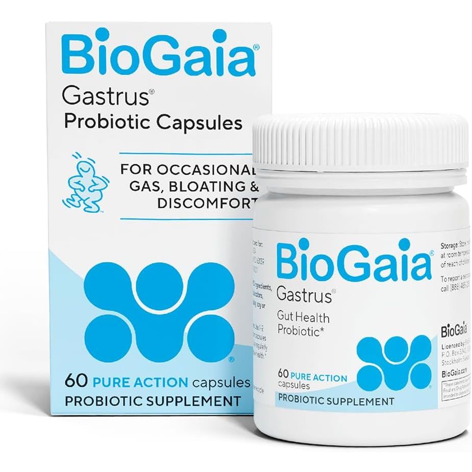 Buy now BioGaia Gastrus Gut Health Probiotic | Eases Abdominal Discomfort, Gas & Bloating | Promotes Regularity & a Healthy Gut | Contributes to a Balanced Microbiome | Backed by 30 Years of Research 60 Count (Pack of 1) Capsules at indiglob india