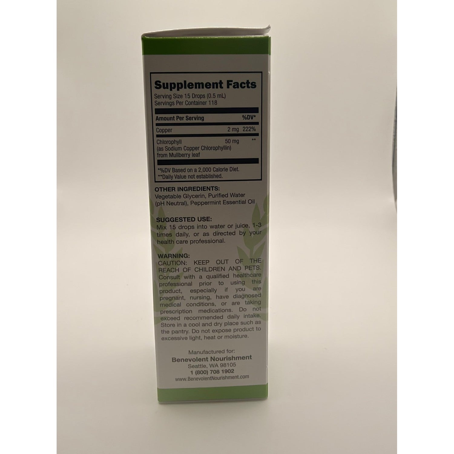 Benevolent Nourishment Chlorophyll Supplement, Detox & Immune Support, Internal Deodorizer, Liquid Drops | Highly Absorbable Supplement for Energy Support, Immune Wellness, Natural Cleansing, 4 Month Supply