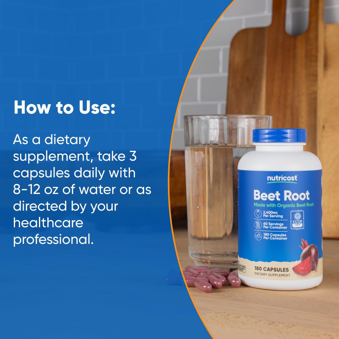 Nutricost Beet Root 2400mg, 180 Capsules, CCOF Certified Made with Organic | Superfood, 60 Servings