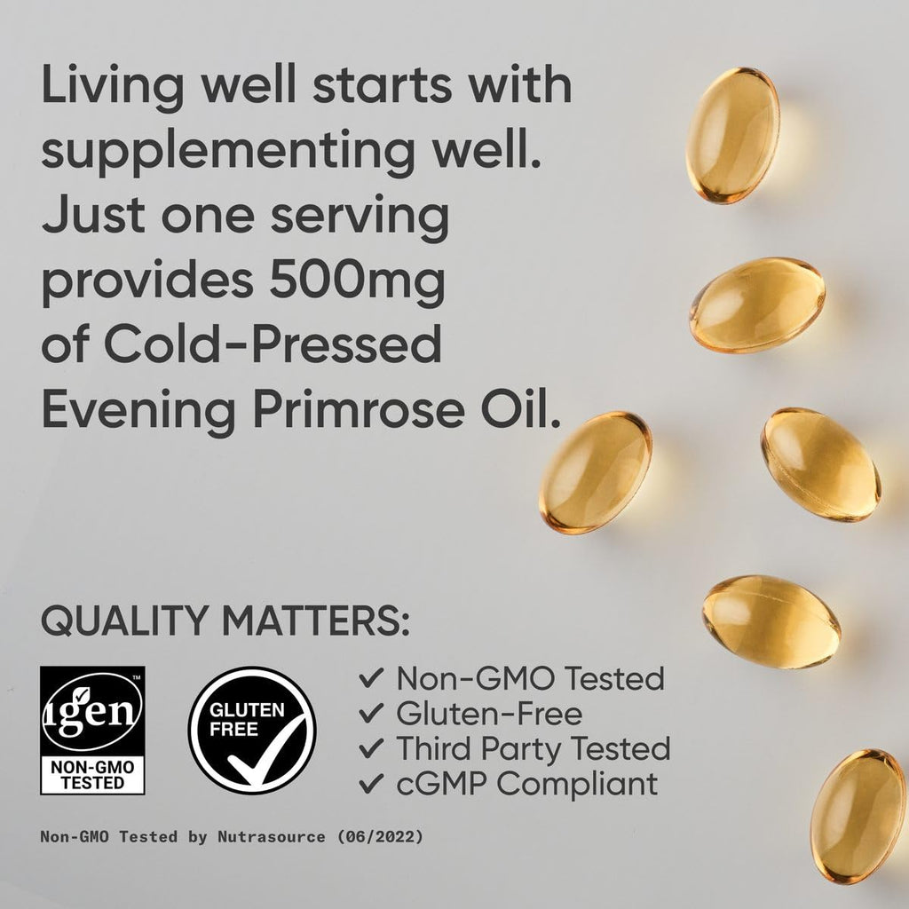 Sports Research® Evening Primrose Oil 500mg, 240 Mini-Softgels | EPO Supplement from Cold-Pressed Oil for Women’s Health & Healthy Skin | Natural GLA, Non-GMO, Easy to Swallow Capsule