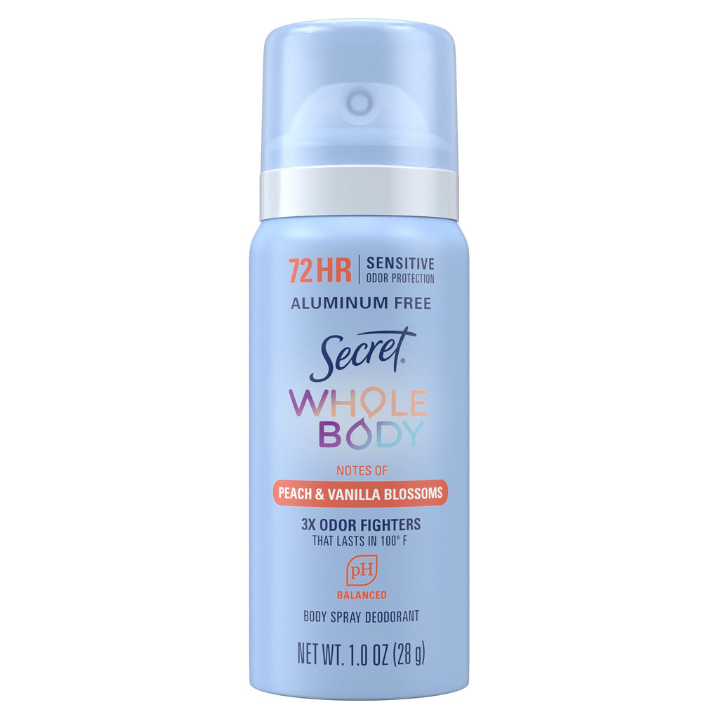 Secret Whole Body Deodorant Cream for Women, Travel Size, Peach & Vanilla Blossom Scent, Aluminum Free Deodorant, 72 HR Odor Protection, 0.8 oz (Pack of 2)