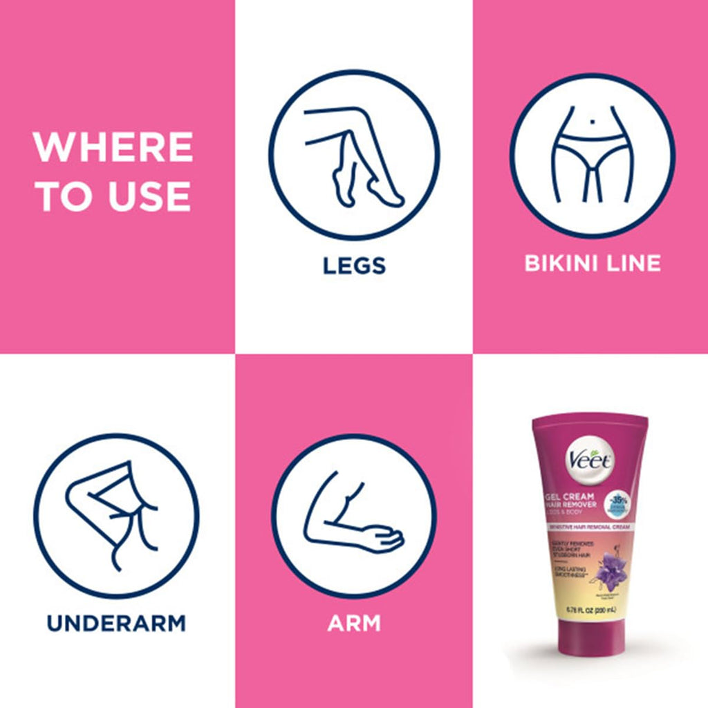 Buy now Veet Sensitive Skin Formula with Aloe Vera and Vitamin E, Dermatologically Tested Hair Removal Gel Cream 6.76 Fl Oz. for Legs & Body (2 Pack) at indiglob india