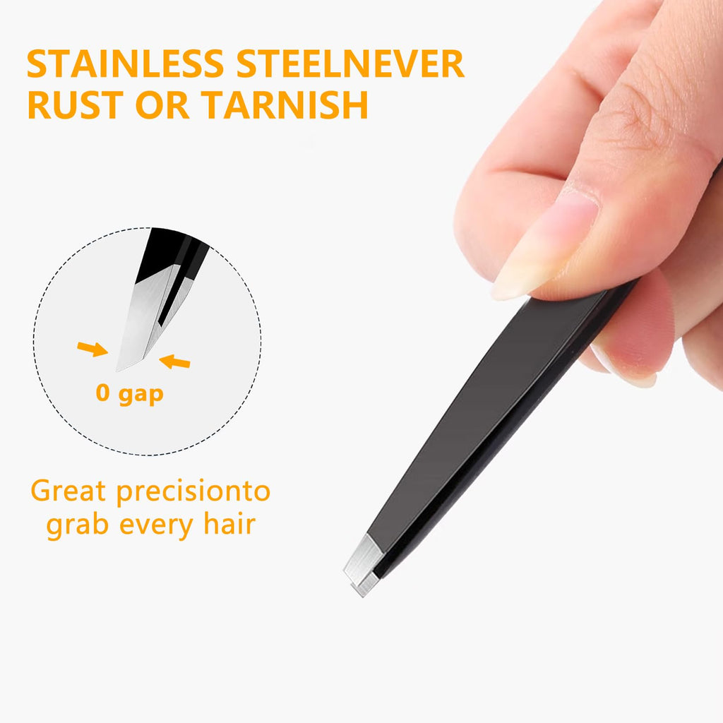 DTDNZKN 4 PCS Stainless Steel Tweezers Set Black | Precision Tweezers for Ingrown Hair, Facial Hair, Splinter, Blackhead and Tick Remover