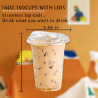 TashiBox 24oz100 Sets Clear Plastic Cups With Strawless Sip Through Lids,Clear Crystal disposable plastic cups,smoothie cups